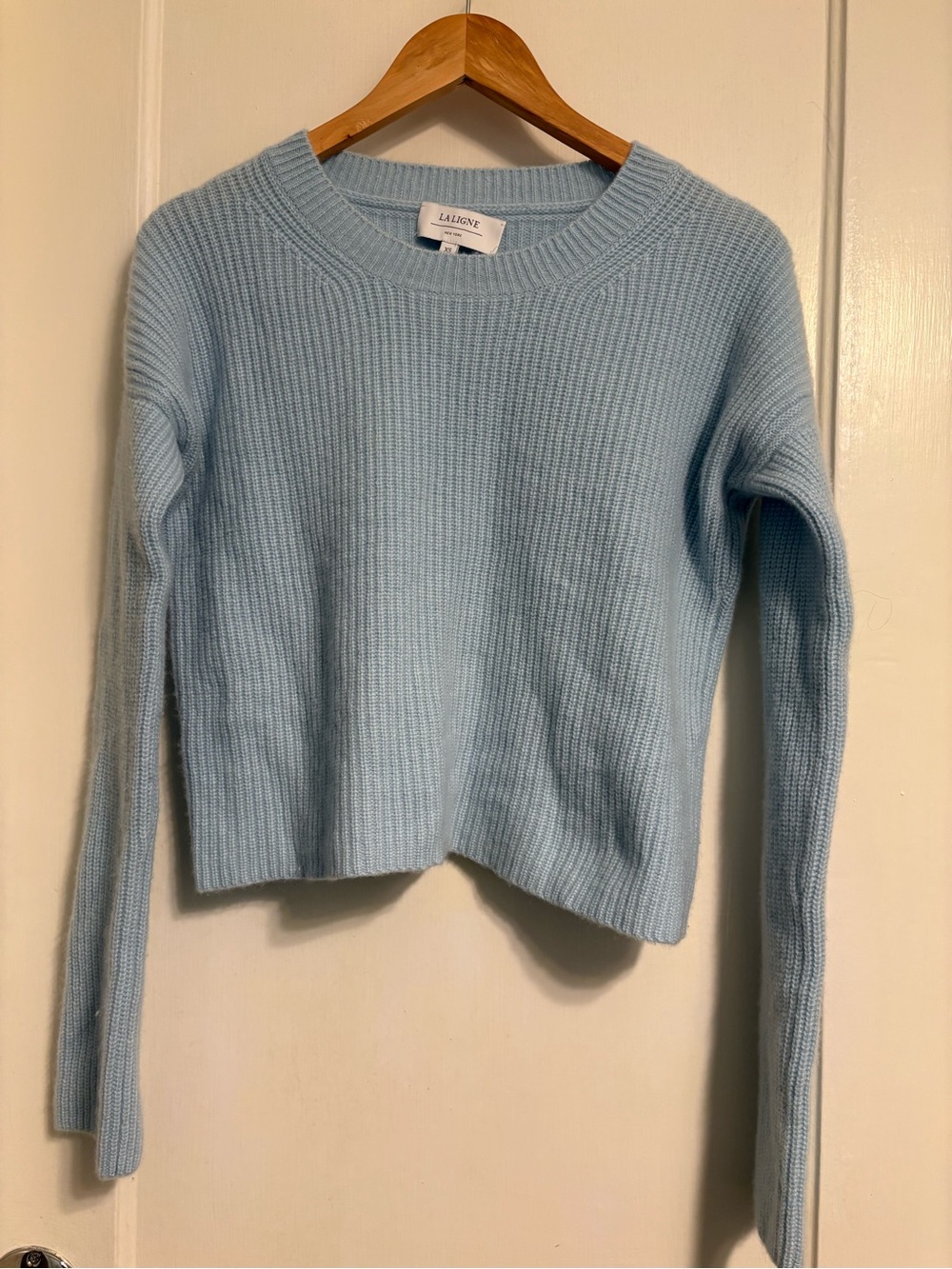La Ligne Mini Toujours Light Blue Ribbed Crewneck Sweater -XS - Picture 5 of 6